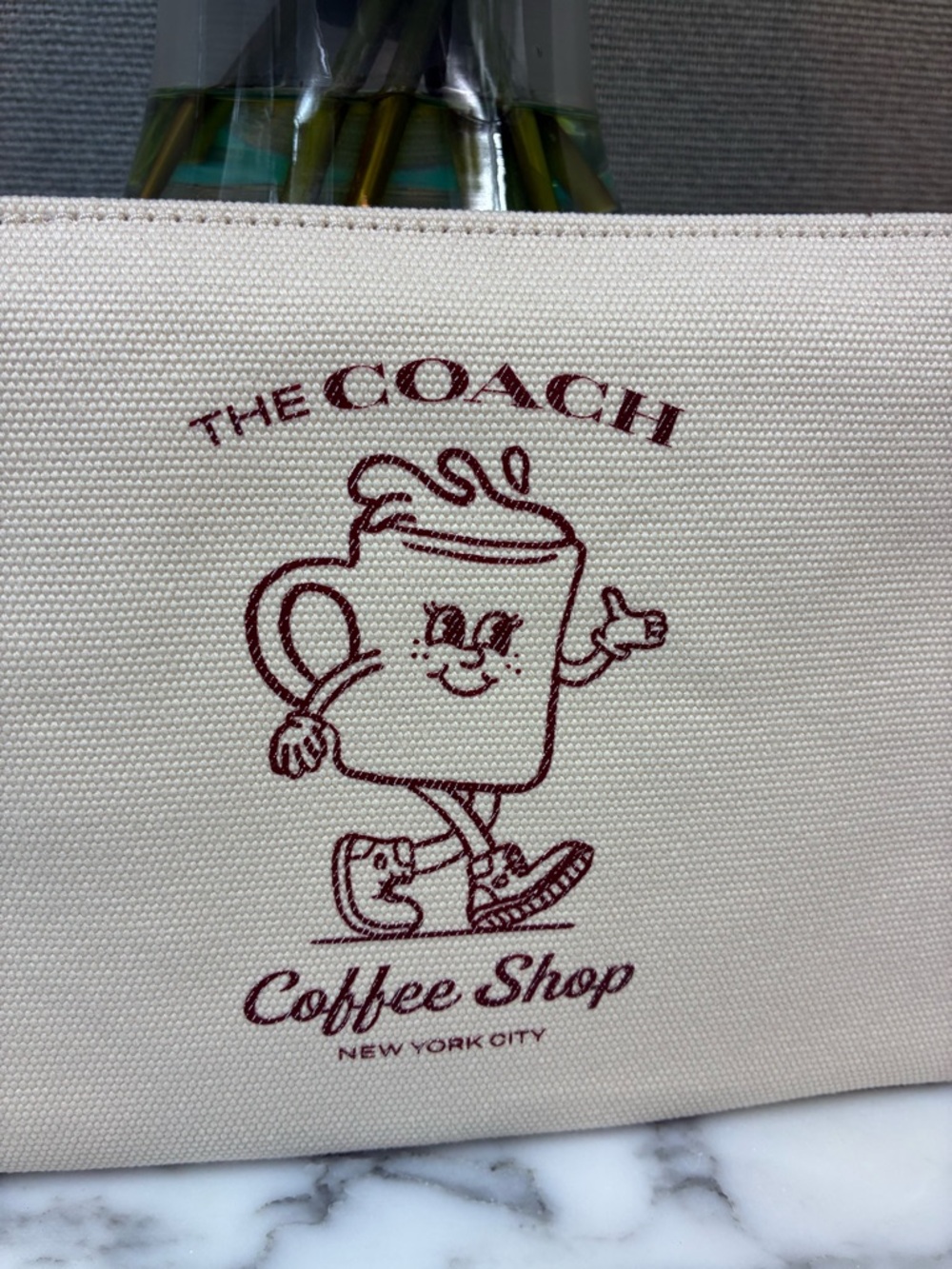 Coach Coffee Shop Lil Miss Jo Cream Canvas Pouch CS485 - NWT HTF Novelty - Picture 2 of 7
